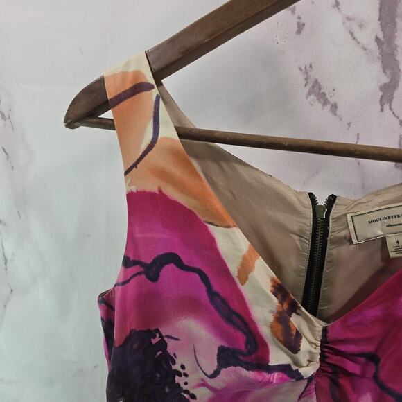 Anthropologie Dress Womens 4 Small Pink Orange Silk Watercolor Soeurs Orchid - Picture 2 of 11